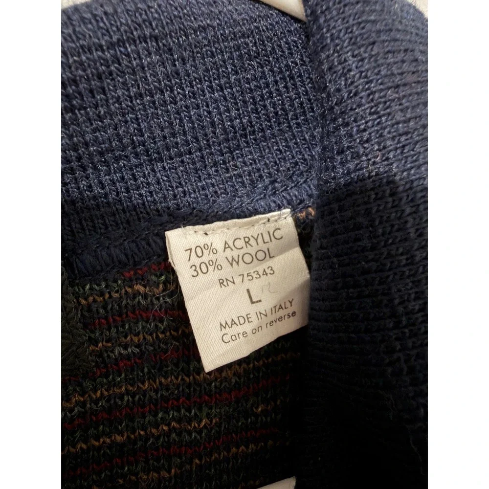 Vintage 80s The Italian Sweater Men L Wool Blend Navy Diamond Knit Polo Sweater